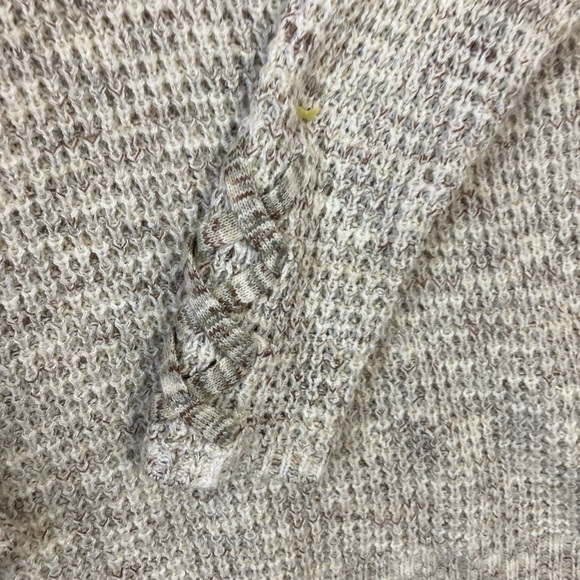 Women’s Cream Brown Round Neck Lace Up Crisscross on Sleeve Hem Knit Sweater - Picture 6 of 6